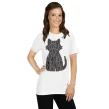 woman smiling wearing a russian blue cat white t-shirt