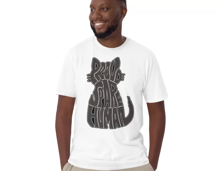 man-wearing-russian-blue-cat-white-t-shirt man wearing russian blue cat white t-shirt