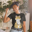 Black Proud Spare Human T-shirt worn by smiling woman, a funny and stylish Persian cat gift idea for cat parents
