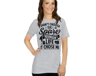 Funny I didn't choose the Spare Human Life shirt in grey modeled by a woman on white background.