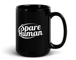 Funny Cat Mug for proud cat parents with Spare Human logo.