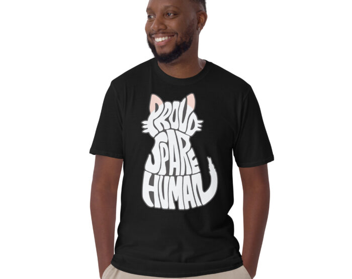 Casual male model in black Ragdoll Cat T Shirt featuring Spare Human design