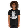 Woman modeling black Ragdoll Cat T Shirt with bold cat silhouette and Spare Human text