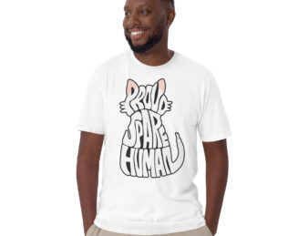 Male model wearing white Spare Human Ragdoll Cat T Shirt with modern fit