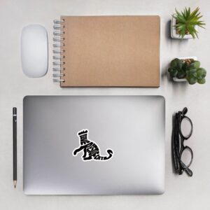 Black and white I Love Rescue Cats vinyl sticker centered on silver laptop lid