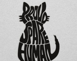 Cat silhouette logo reading Proud Spare Human from the cat hoodie collection for adults