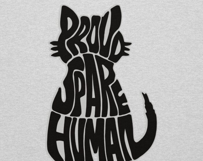 cat-hoodie-design-proud-spare-human-logo Cat silhouette logo reading Proud Spare Human from the cat hoodie collection for adults